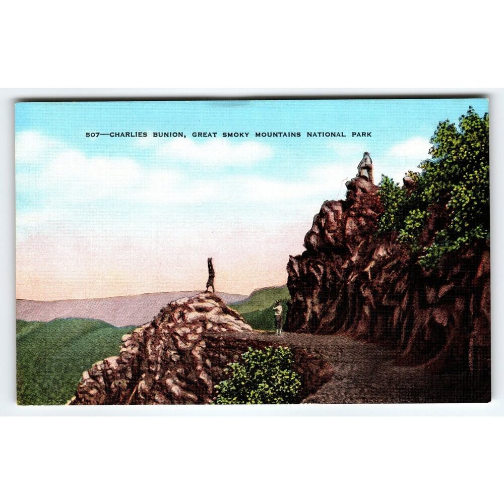 Vintage Linen Postcard Charlies Bunion Great Smoky Mountains Park